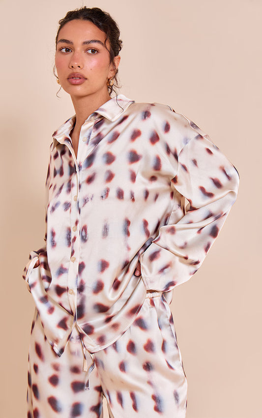 Cream Shell Printed Satin Shirt