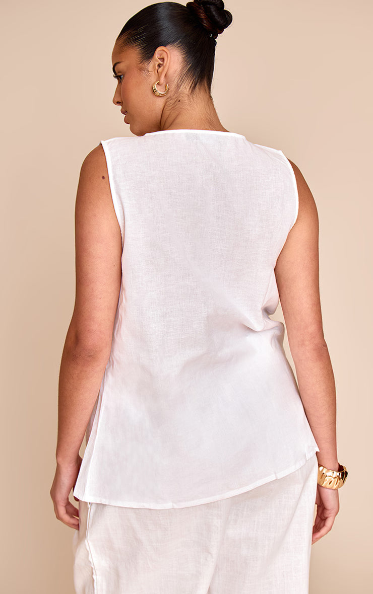 Plus White Sleeveless Tie Front Top