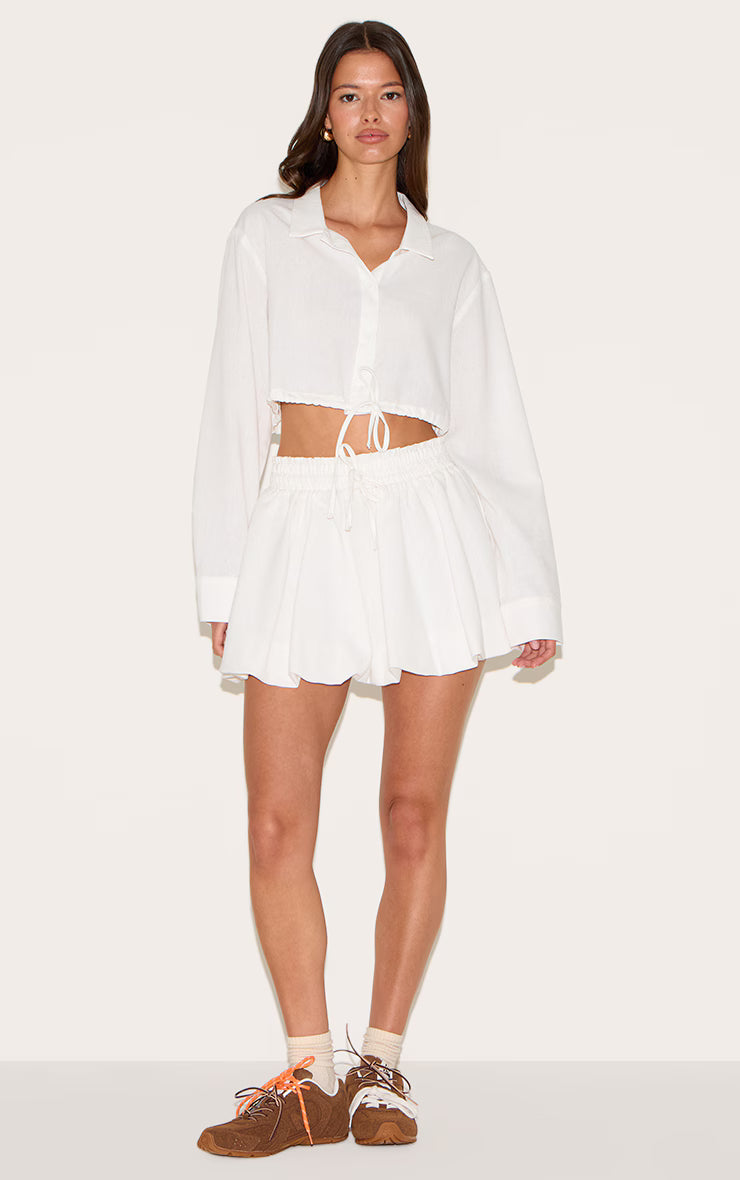 White Drawstring Cropped Shirt
