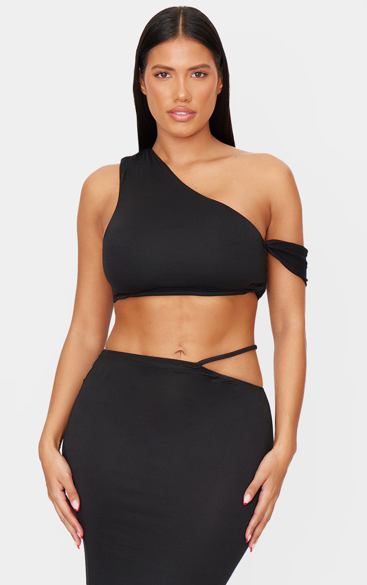 Shape Black One Shoulder Crop Top
