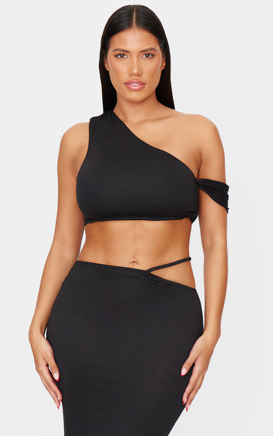 Shape Black One Shoulder Crop Top