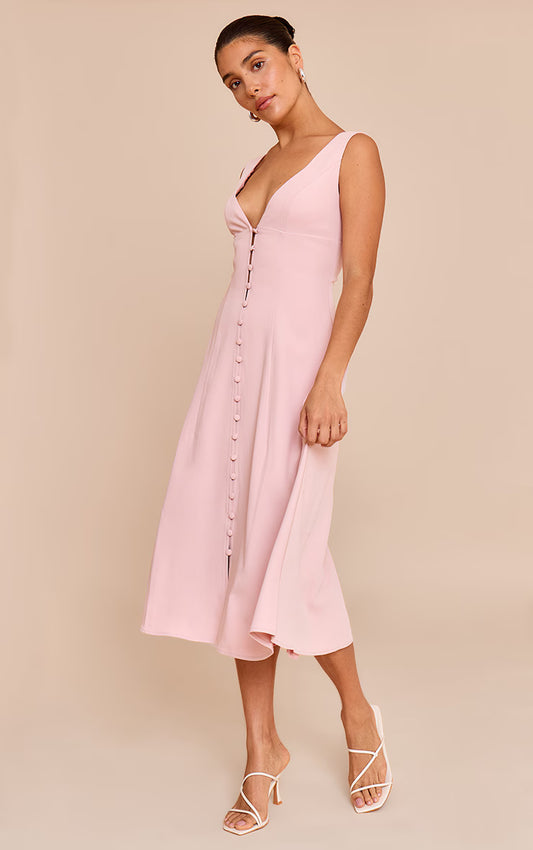 Petite Pale Rose Plunge Button Up Midi Dress