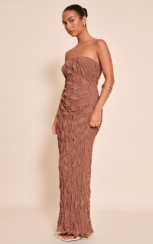 Chocolate Textured Bandeau Maxi Dress