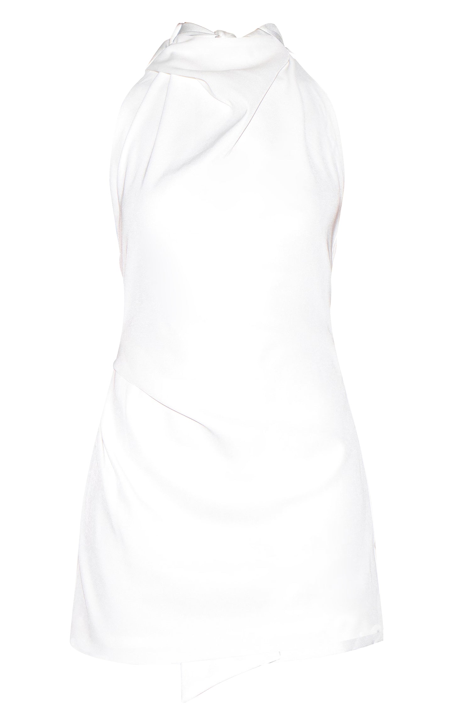 Premium White Woven Tie Halter Neck Dress