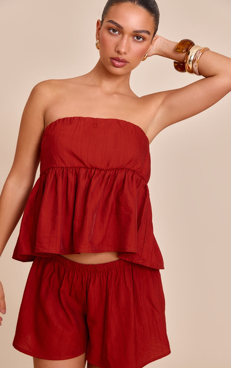 Rust Textured Casual Shorts