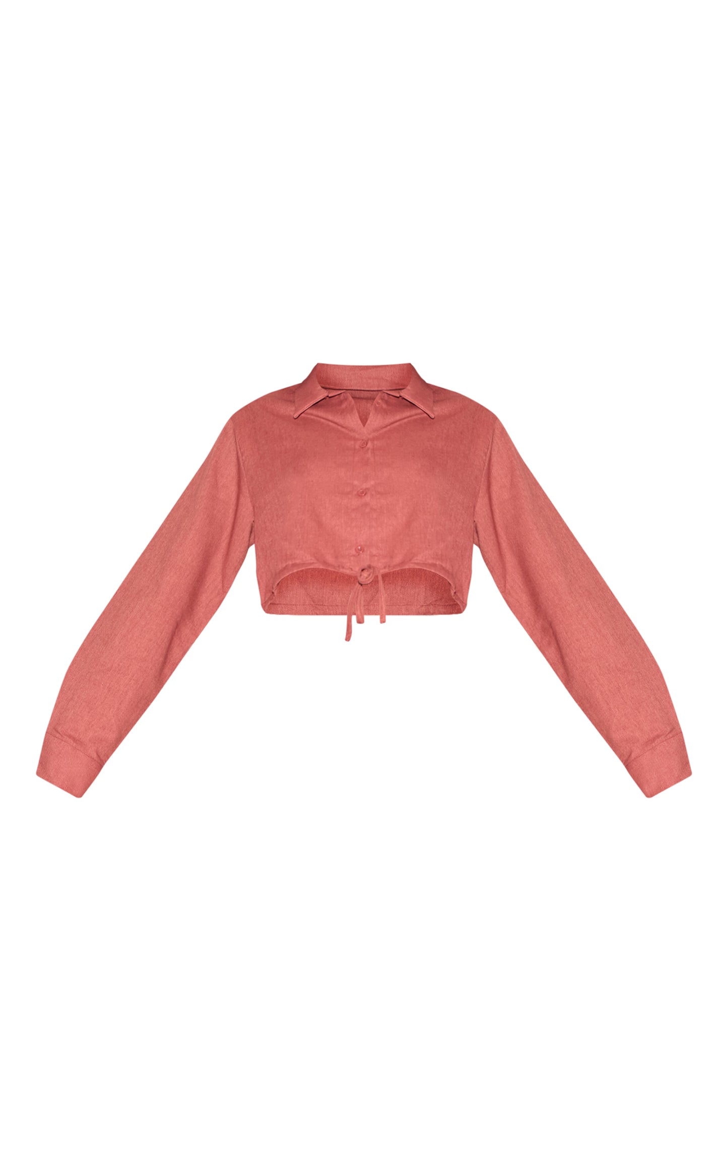Rust Linen Look Drawstring Cropped Shirt