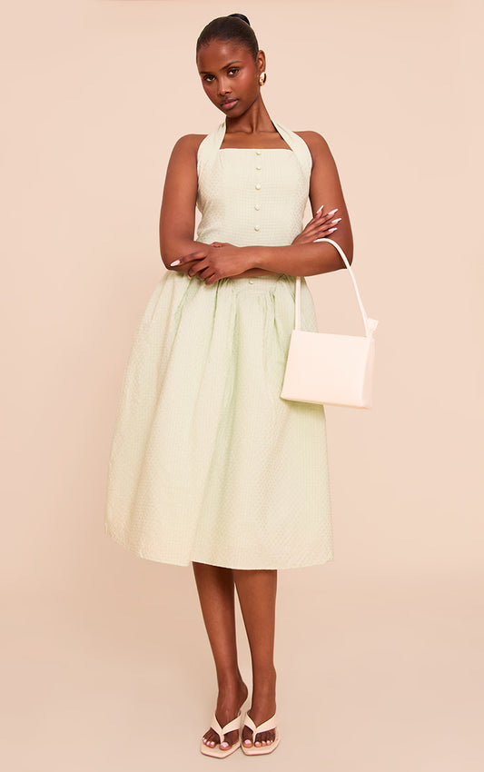 Sage Embroidered Cotton Halterneck Midaxi Dress