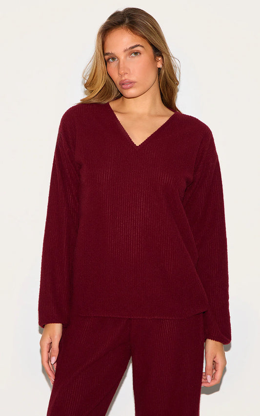 Burgundy Soft Rib Slouchy Long Top