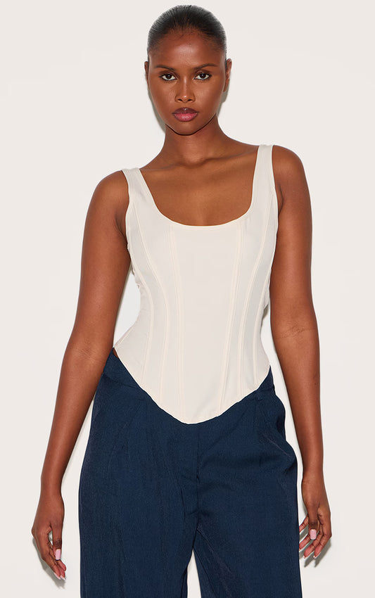 Cream Boned Dip Hem Longline Corset
