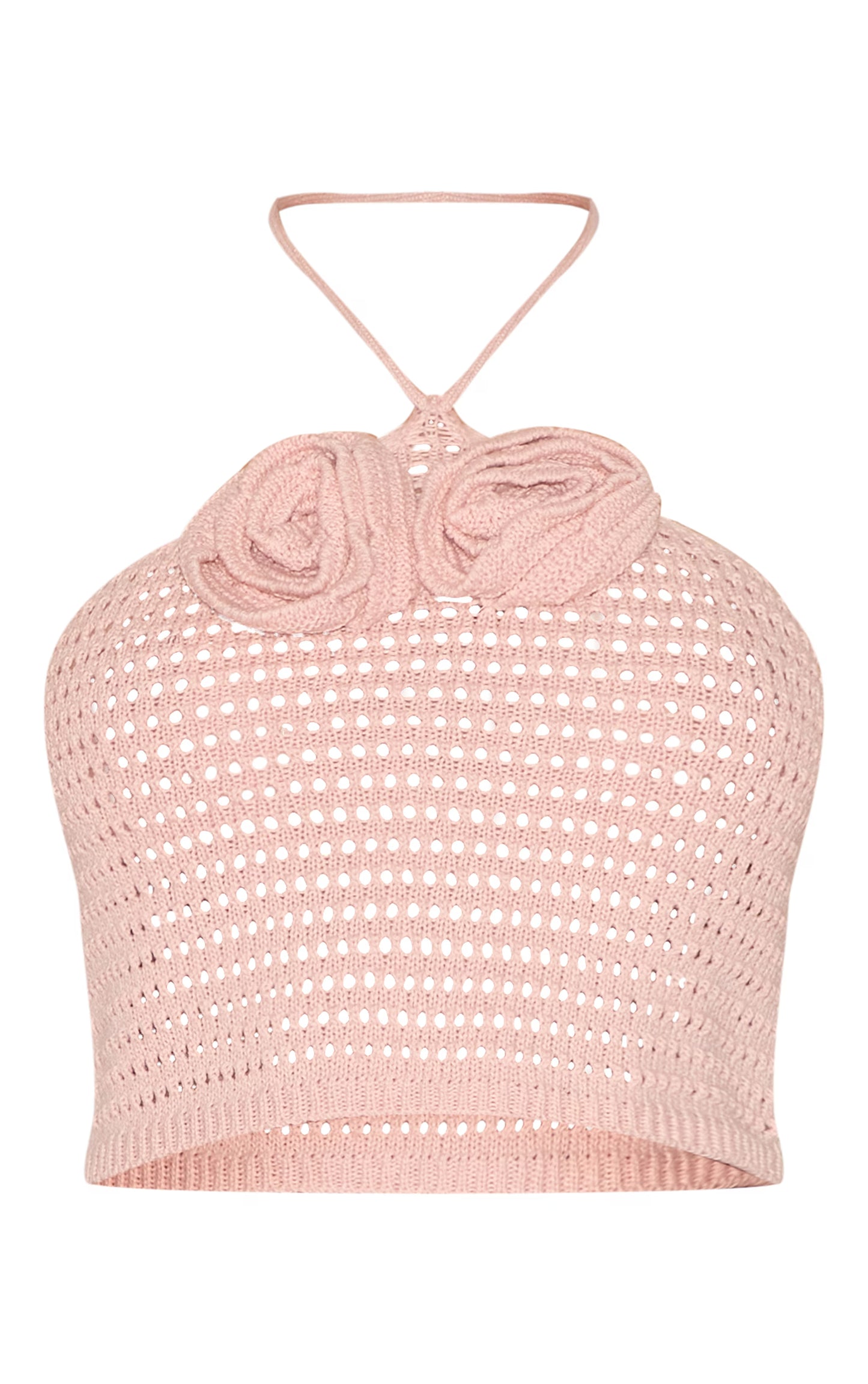 Dusty Pink Tie Neck Flower Applique Top