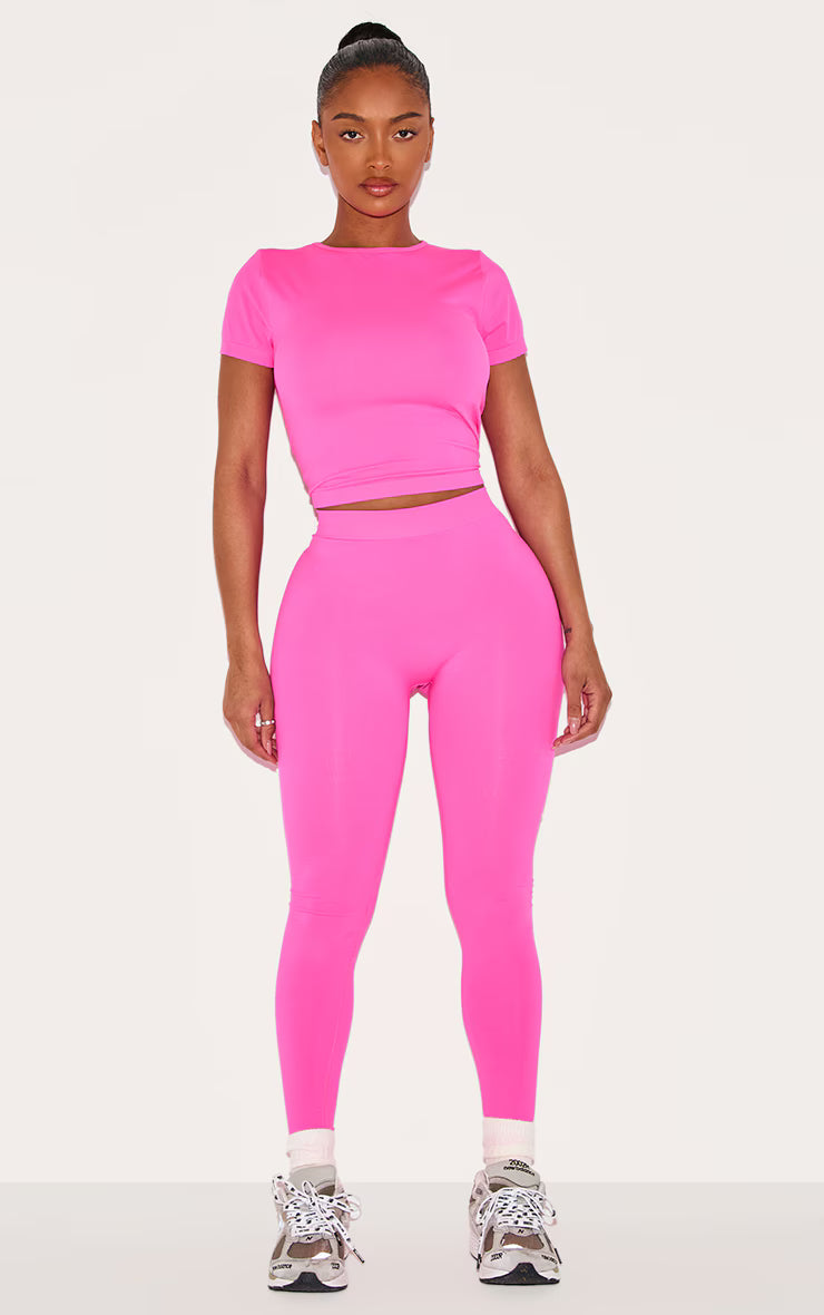 Shape Neon Pink Stretch Seamless Short Sleeve Longline Top