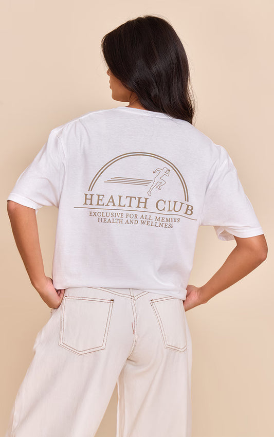 White Health Club Graphic Oversized T-shirt