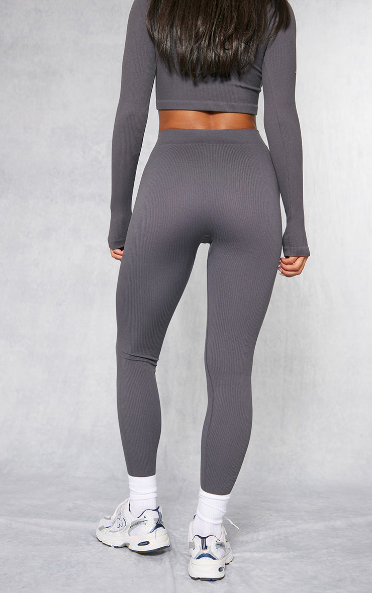 Charcoal Structured Snatched Ribbed Leggings