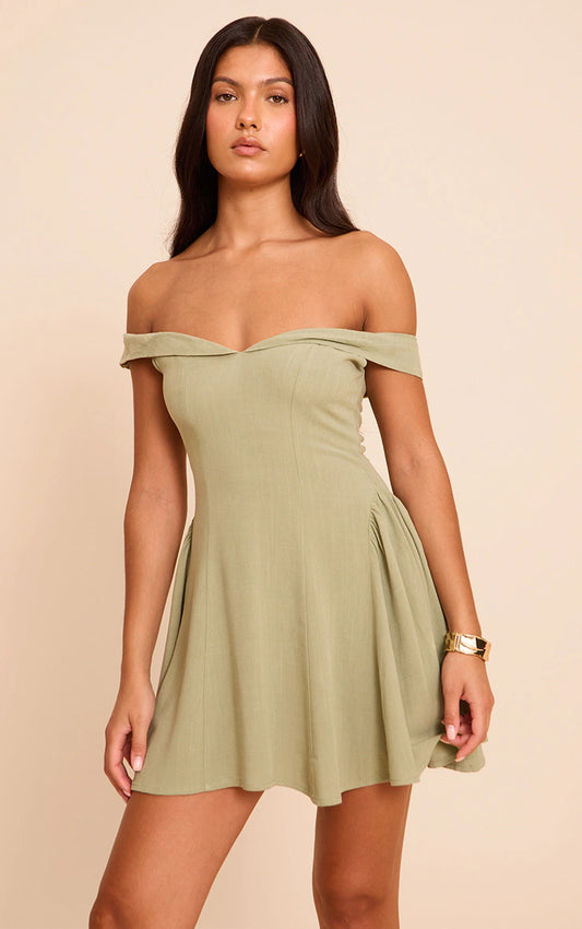 Sage Bardot Shift Dress