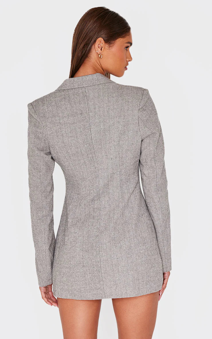 Grey Structured Long Sleeve Blazer Dress