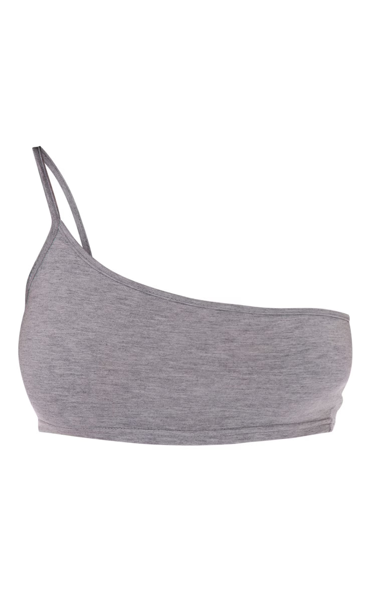 Grey Basic One Shoulder Strappy Crop Top