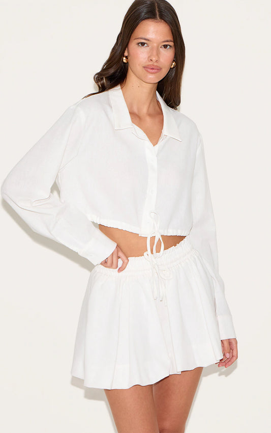 White Drawstring Puff Ball Skirt