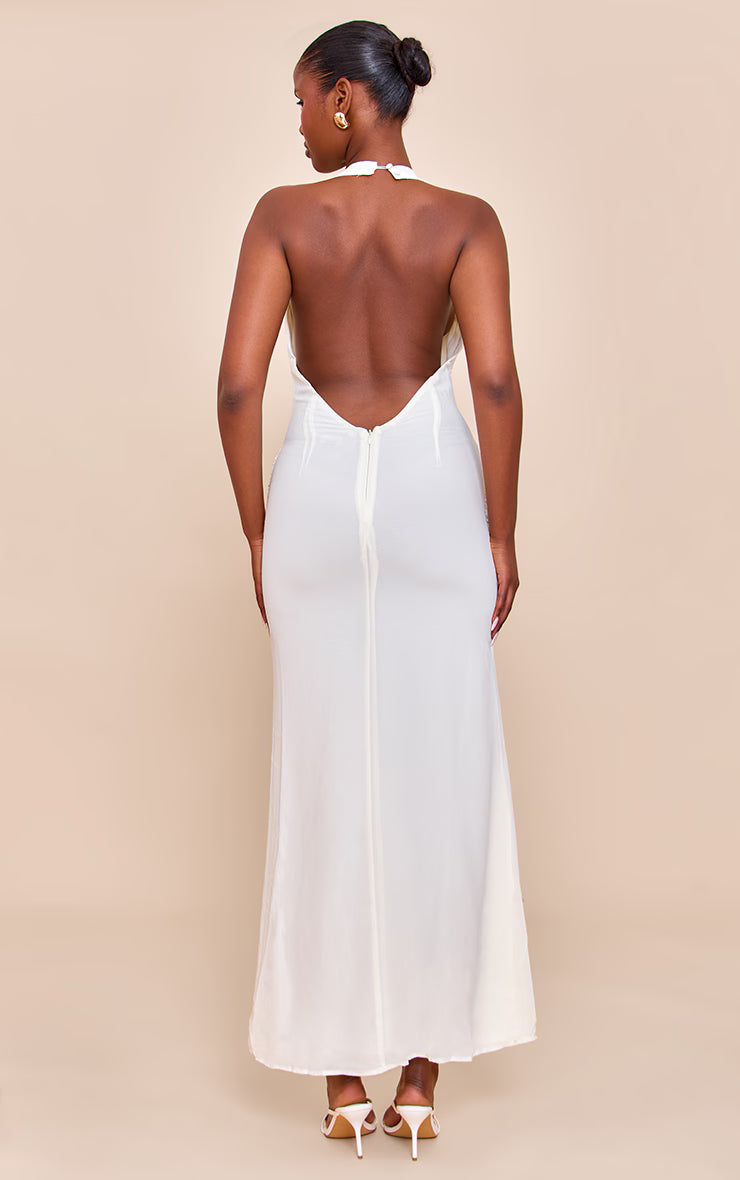 Cream Chiffon Twist Detail Maxi Dress