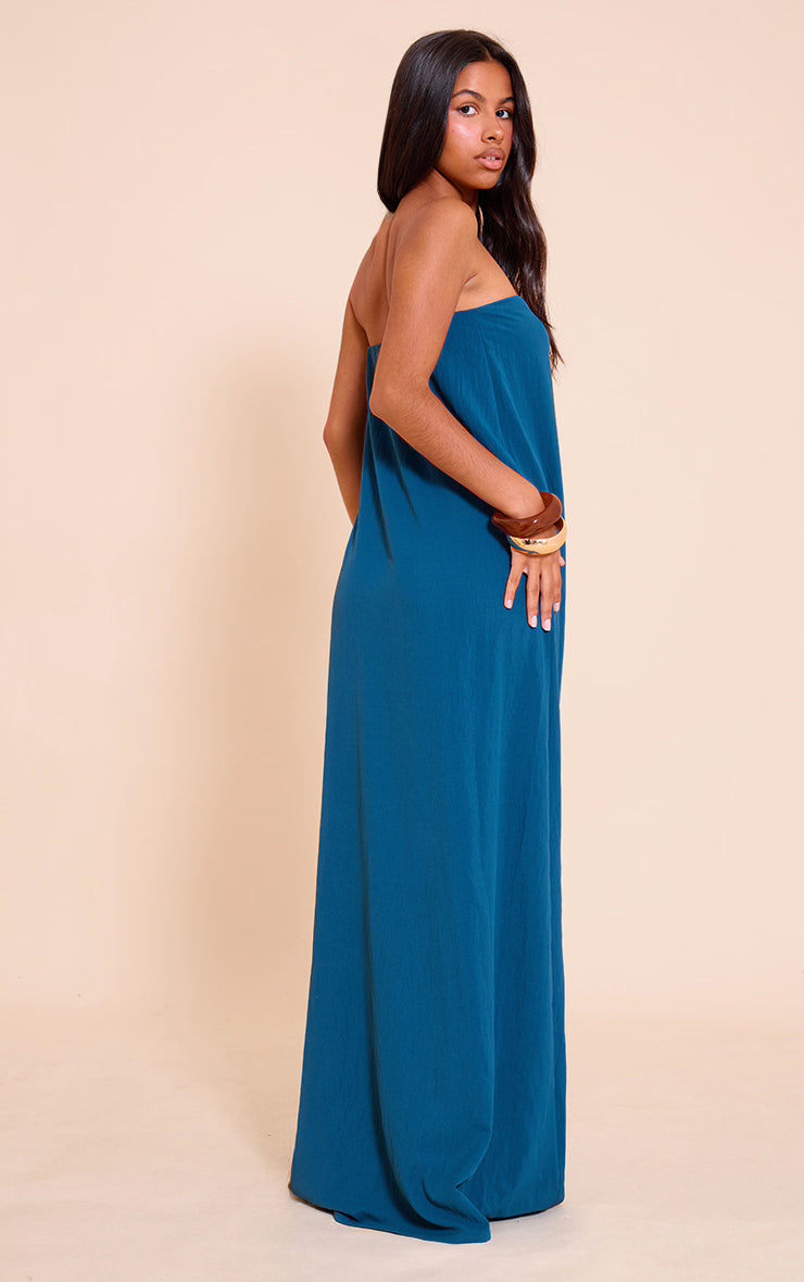 Petite Teal Floaty Woven Bandeau Maxi Dress