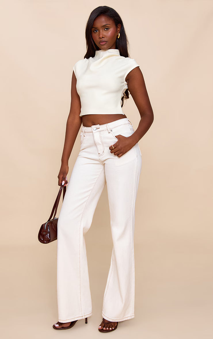 Butter Cream Bandage Pleat Detail Cap Sleeve Top