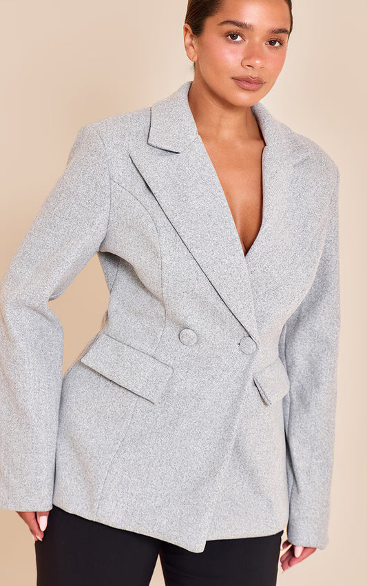 Shape Charcoal Wool Look Cinched Waist Blazer