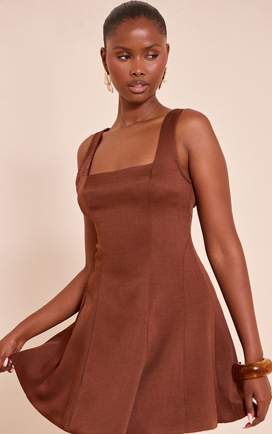Chocolate Woven Scoop Neck Sleeveless Shift Dress