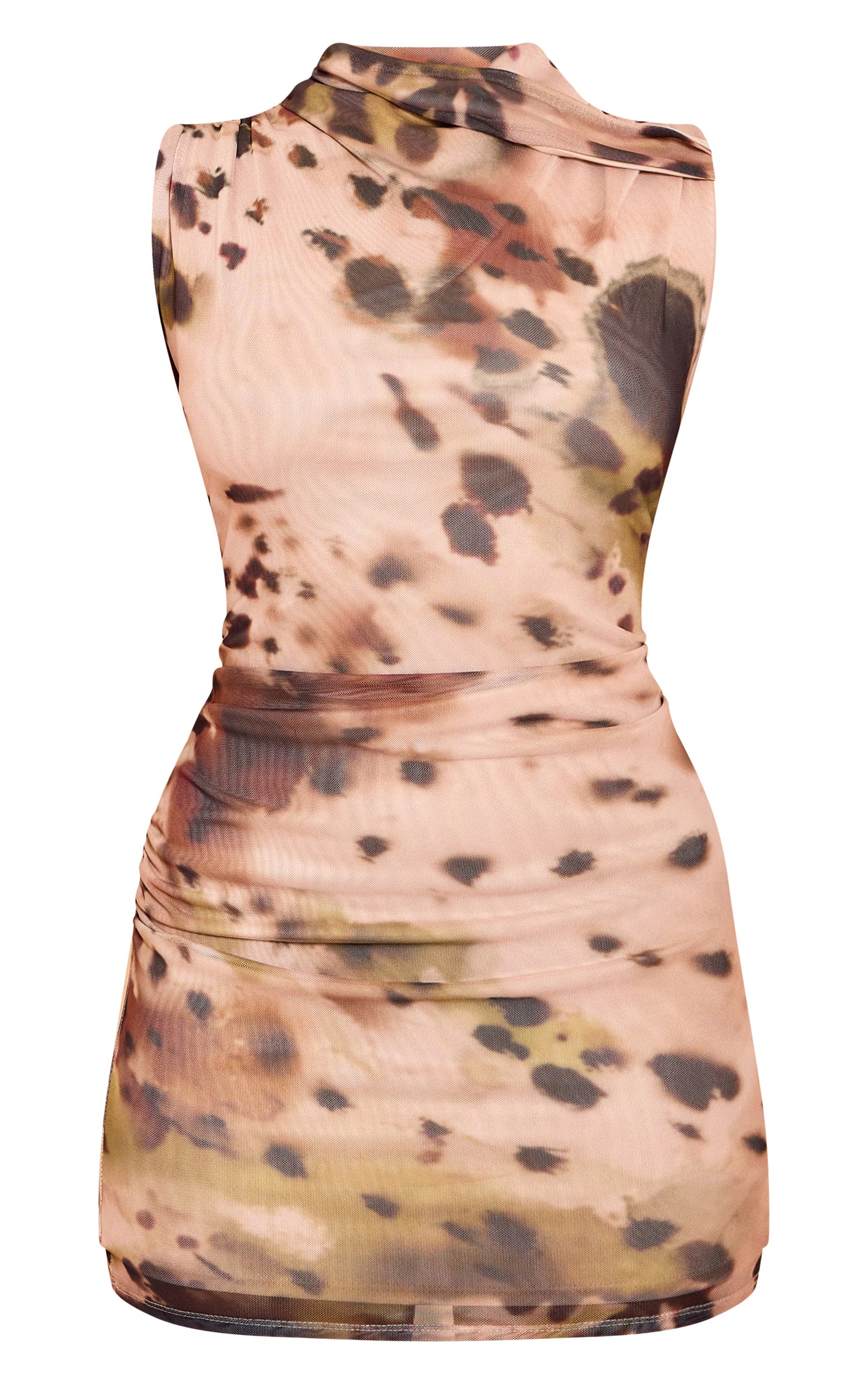 Pink Printed Neck Detail Mini Dress