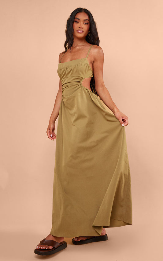 Olive Cut Out Back Maxi Dress