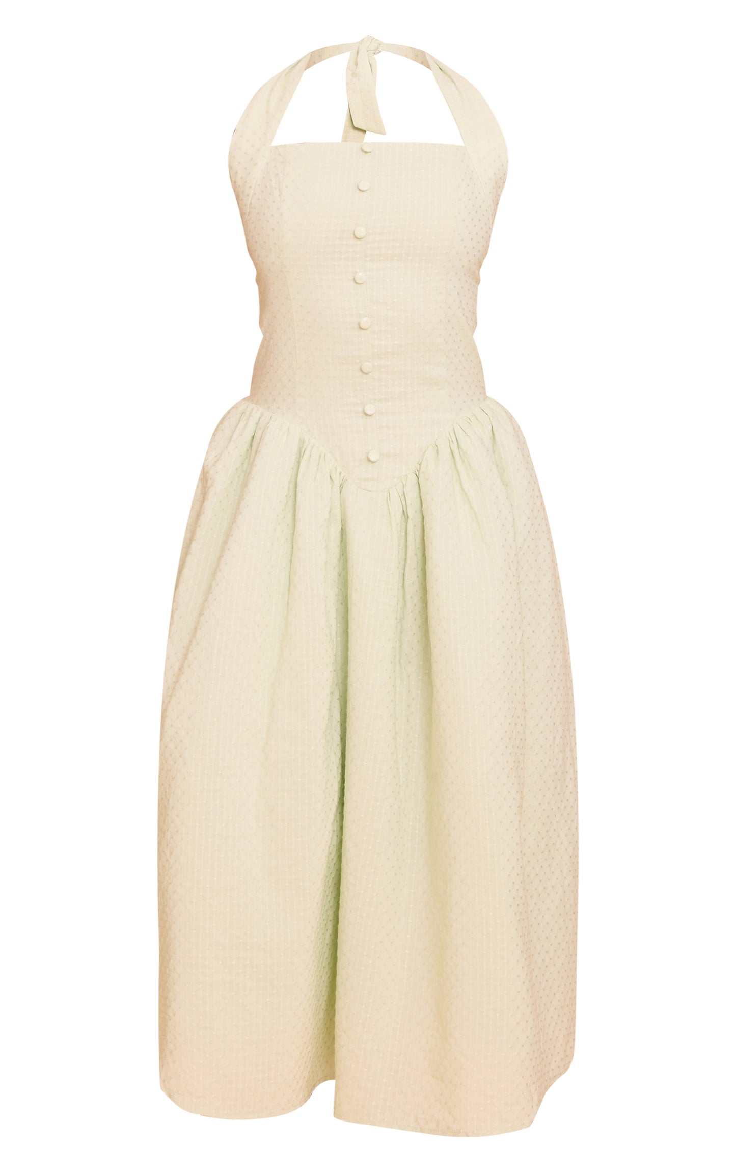 Sage Embroidered Cotton Halterneck Midaxi Dress