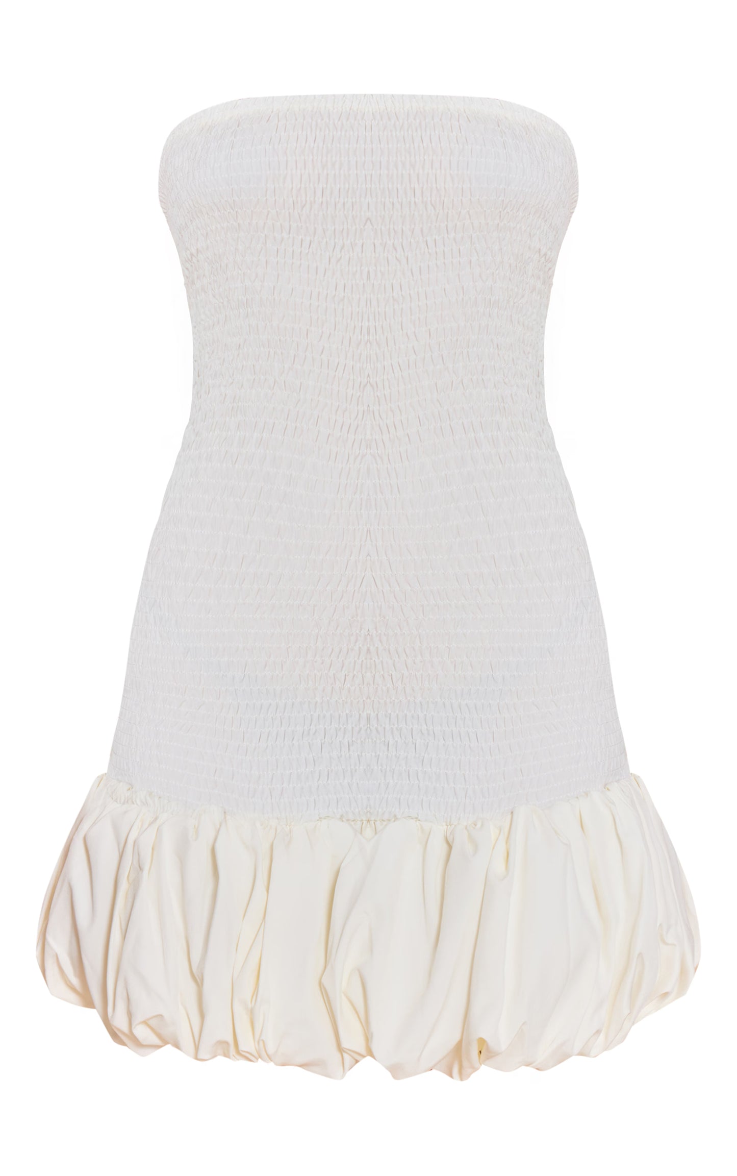 Cream Shirred Bandeau Bodycon Dress