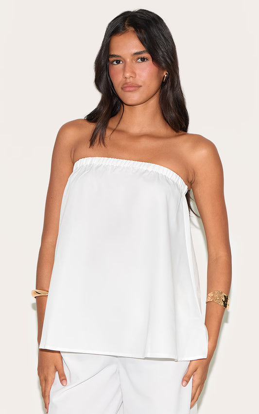 White Woven Longline Bandeau Top