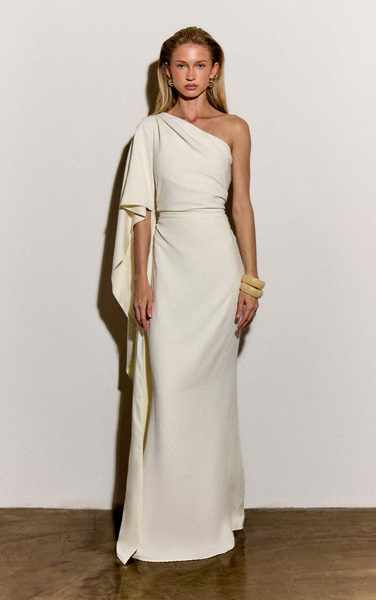 Oyster Textured Satin Sleeve Detail Maxi Dress