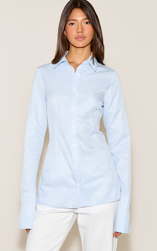 Blue Stripe Cotton Fitted Shirt