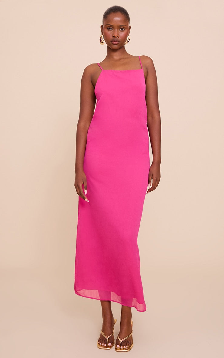 Pink Woven Cami Trim Detail Maxi Dress