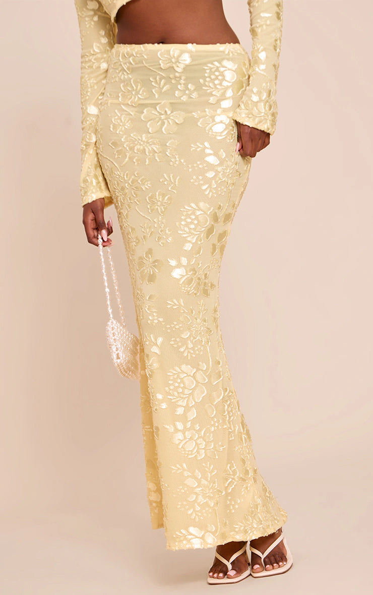 Butter Yellow Floral Sheer Maxi Skirt