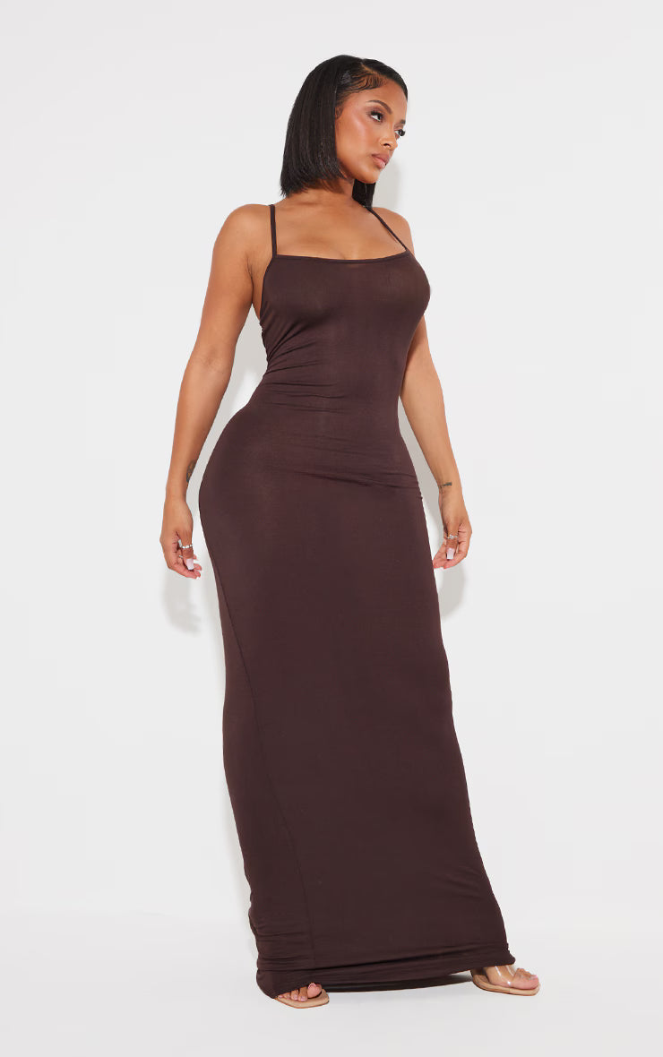 Shape Chocolate Brown Jersey Strappy Maxi Dress