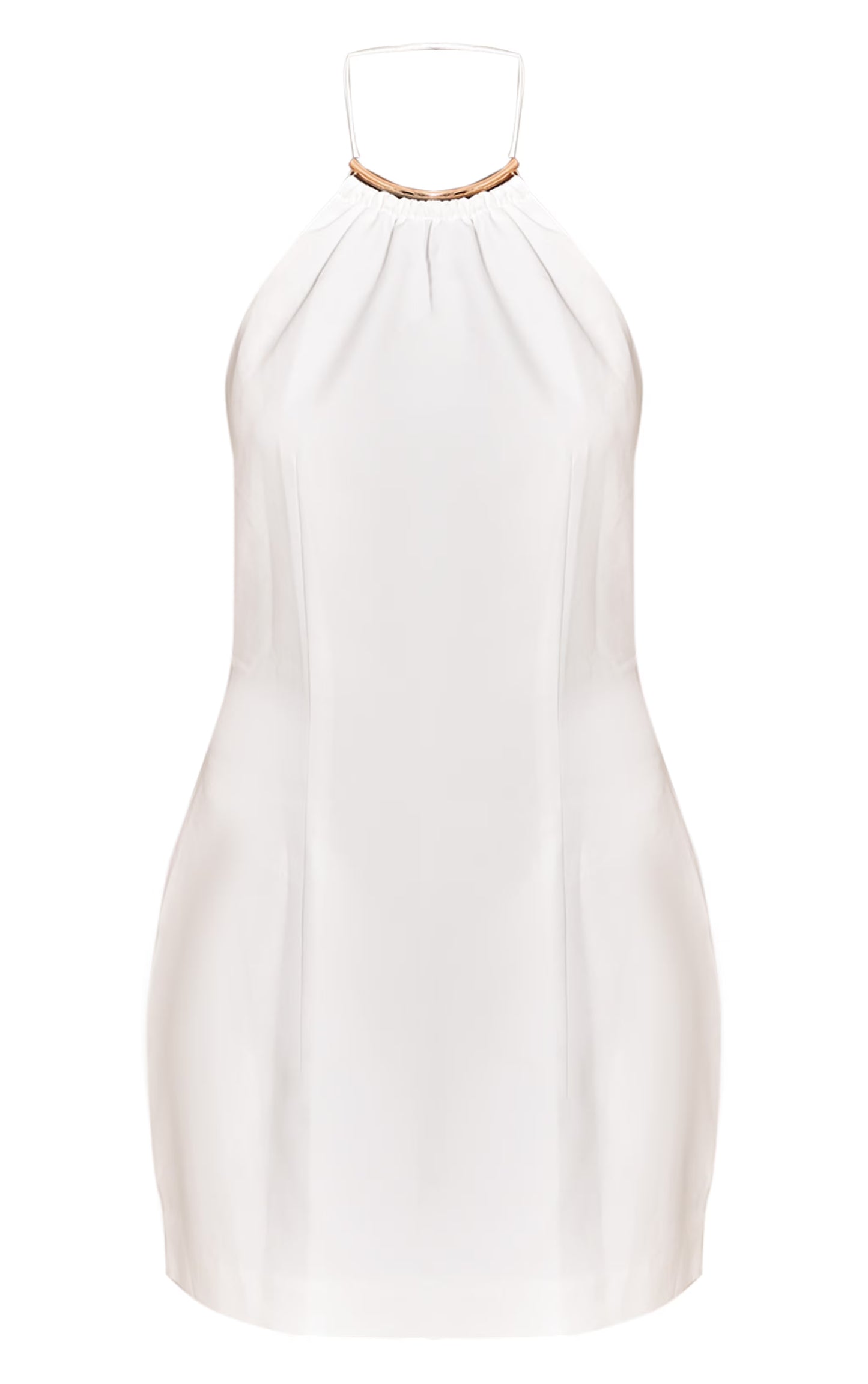 White Woven Tailored Trim Neck Detail Mini Dress