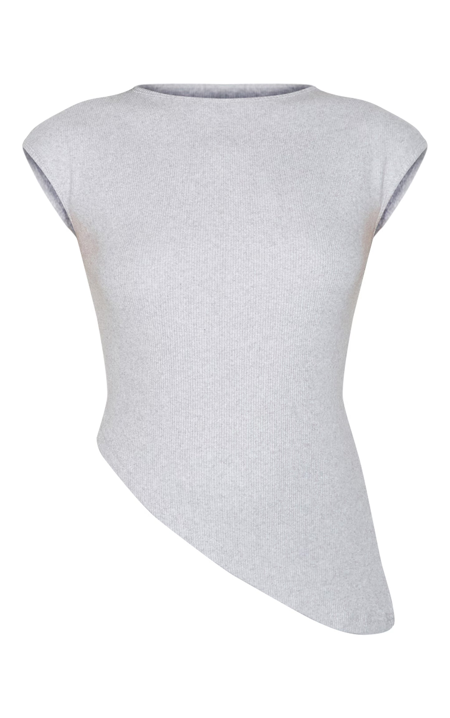 Grey Marl Brushed Rib Asymmetrical Cap Sleeve Long Top