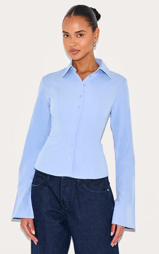 Light Blue Cotton Fitted Shirt