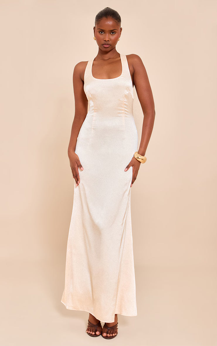 Natural Satin Cross Back Midaxi Dress