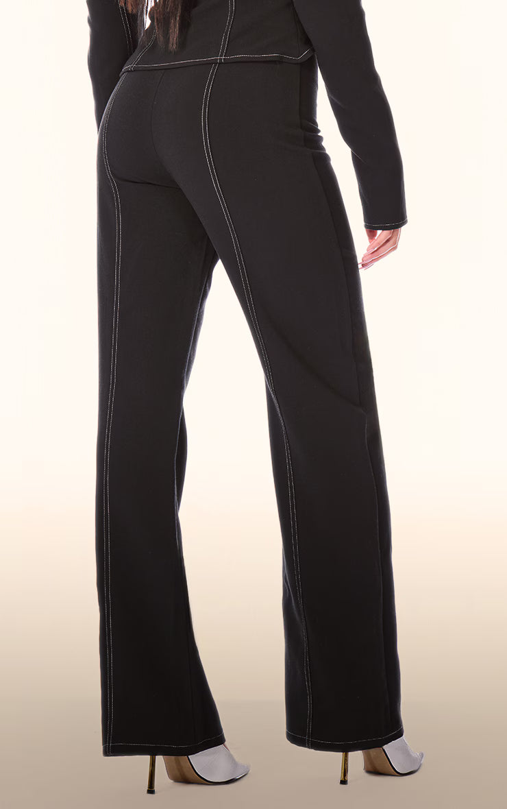 PLT Label Black Contrast Stitch Tailored Pants
