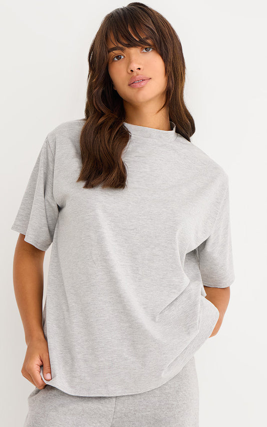 Grey Cotton Basic Oversized T-shirt