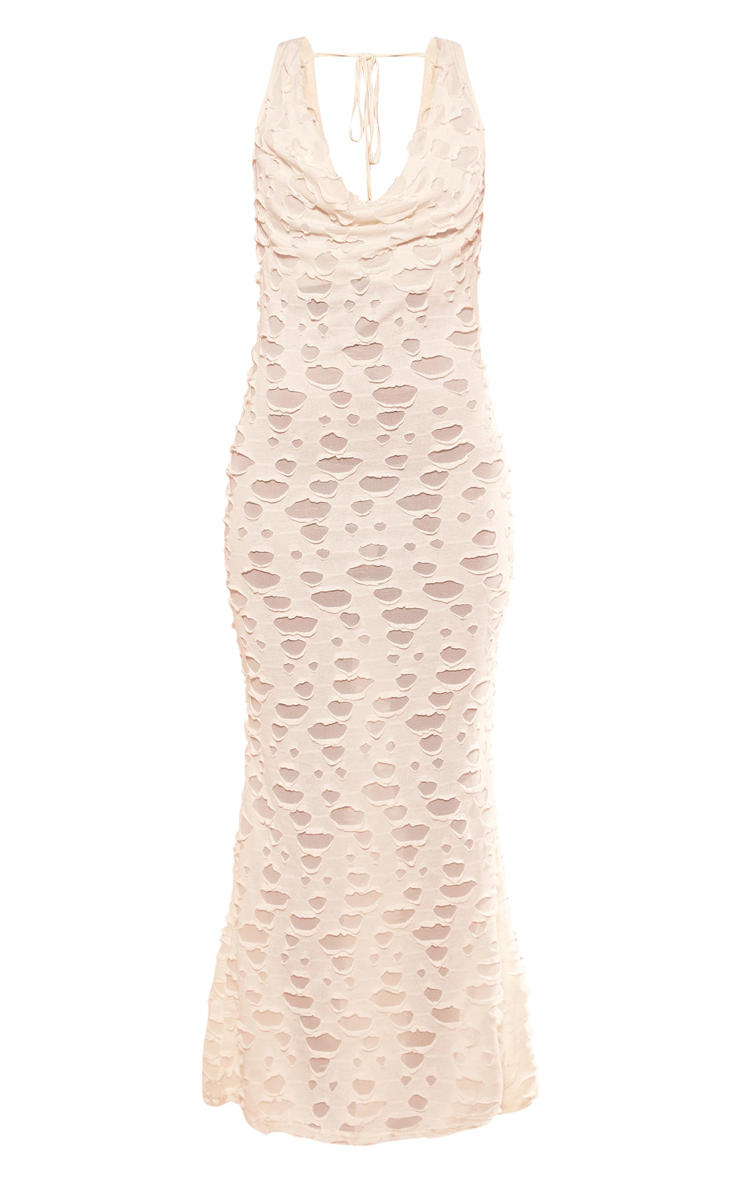 Cream Woven Textured Cowl Neck Maxi Dress