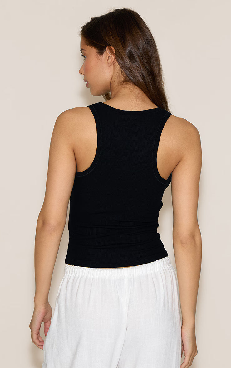 Black Soft Rib Scoop Neck Vest Top