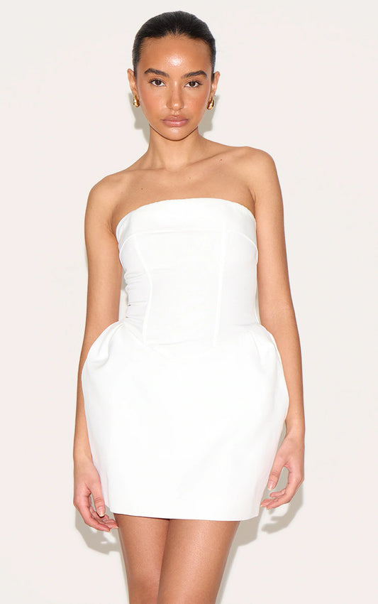 Petite White Bandeau Woven Mini Dress