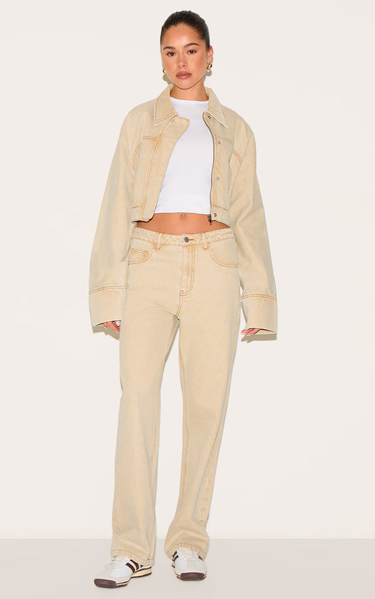 Washed Stone Mid Rise Straight Leg Jeans