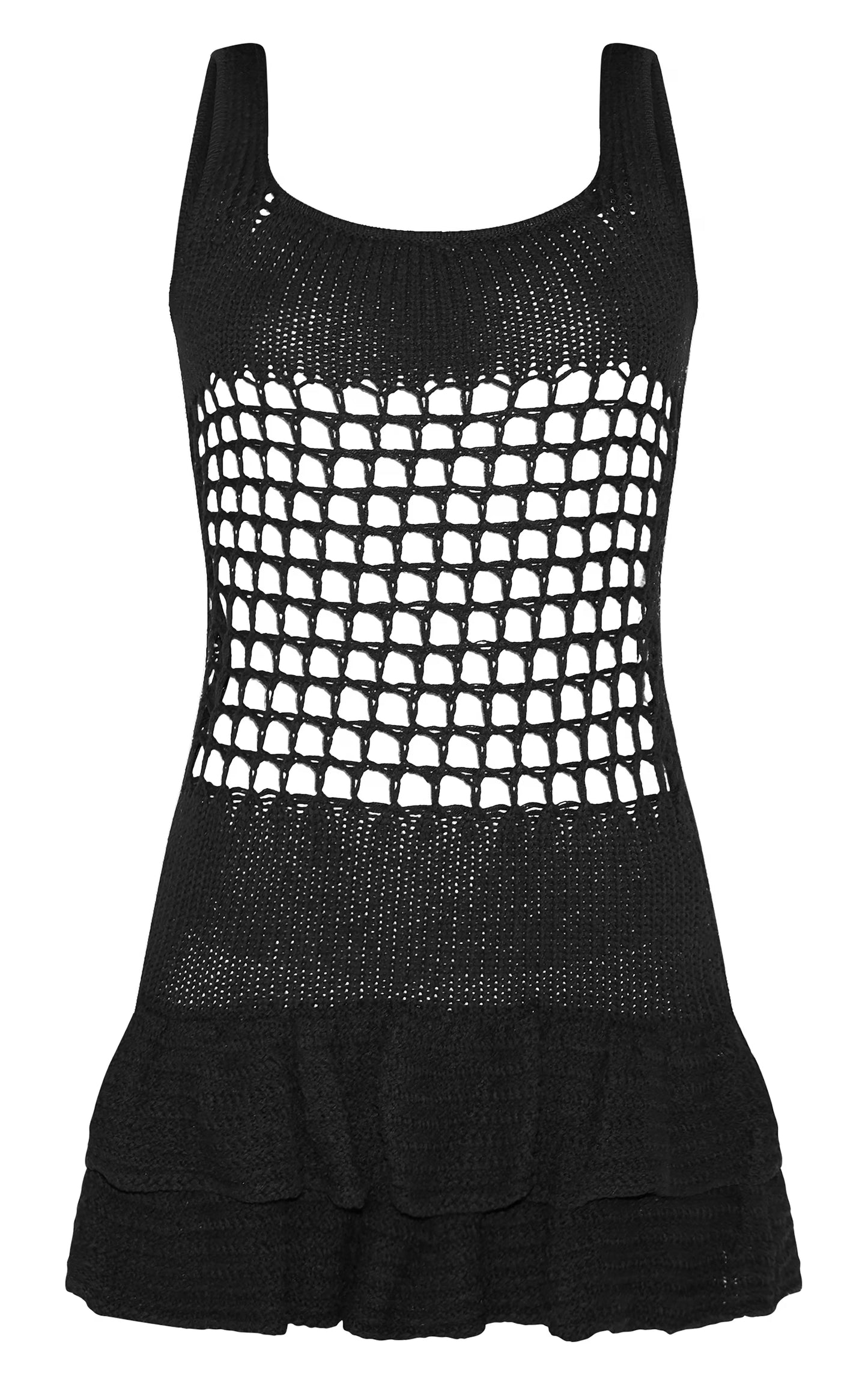 Black Crochet Double Frill Hem Dress