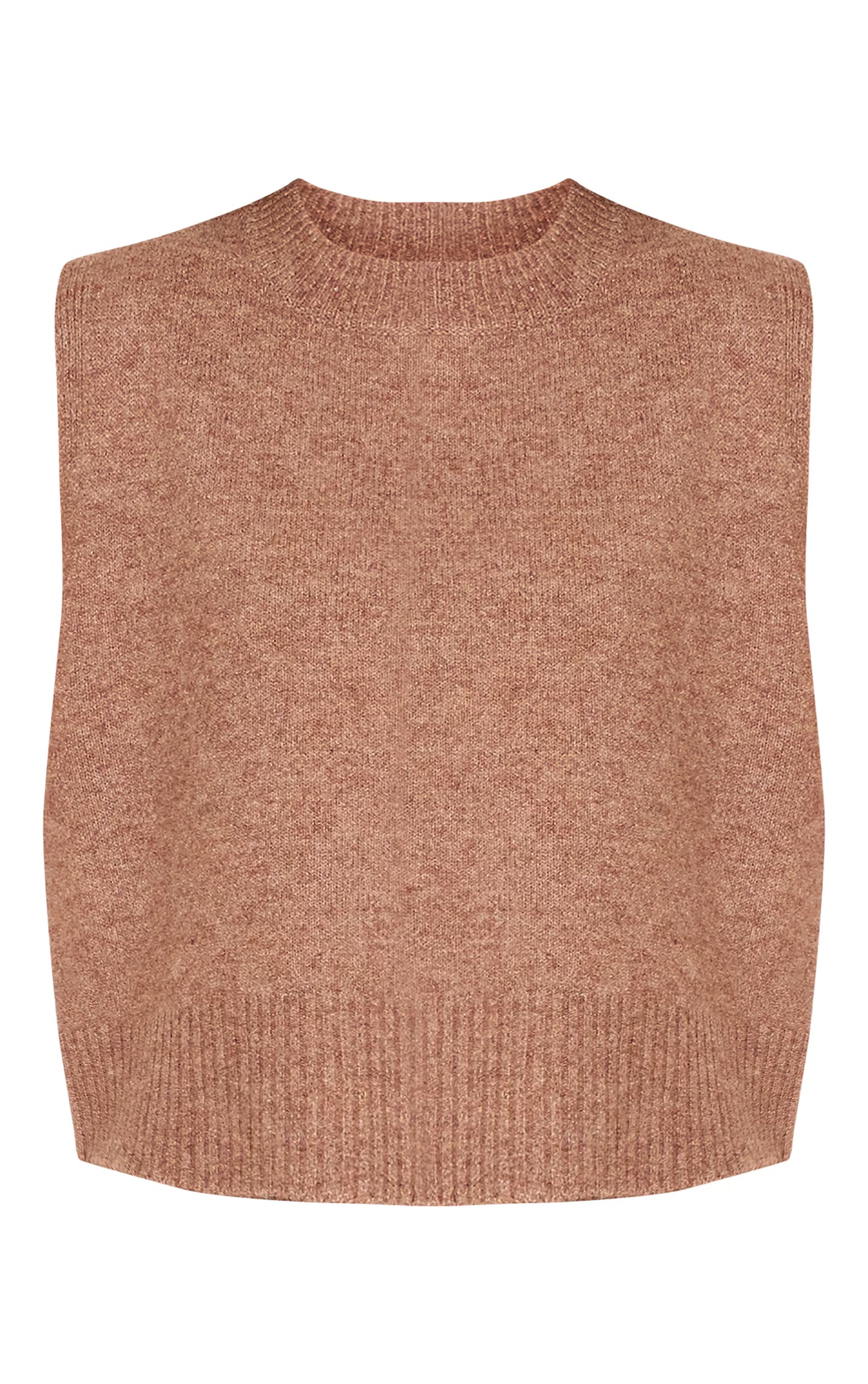 Mocha Marl Soft Knit High Neck Sleeveless Top