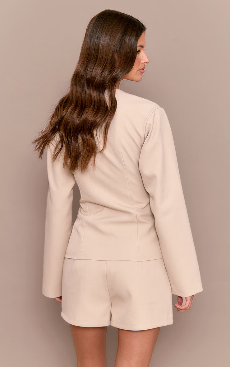 Light Grey Tailored Cinched Waist Asymmetric Blazer