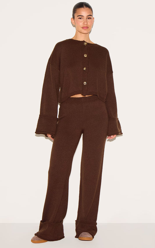 Chocolate Turn Up Hem Knit Pants